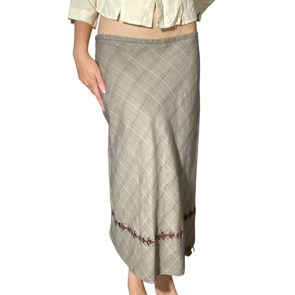 Vintage Academia Brown Plaid Midaxi Skirt Embroidered Autumnal Preppy - 14 - Picture 3 of 12